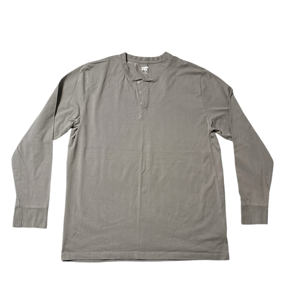 Lands' End Men's Long Sleeve Henley - Gray